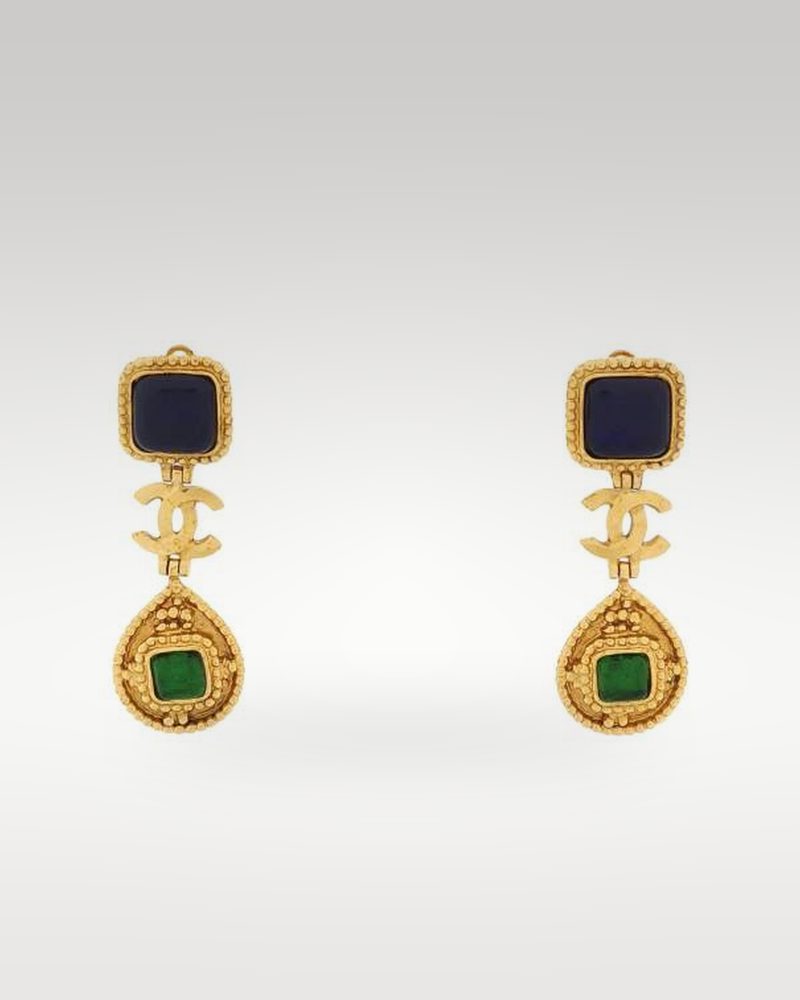 Chanel 双 C Logo 吊坠中古耳夹
